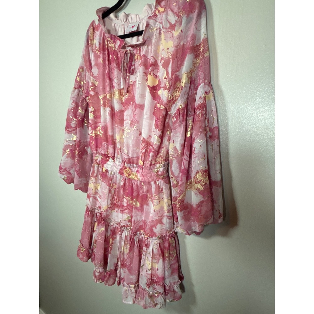 Buddy Love Zozo Mini Dress Rose Quartz Pink Gold Foil Marble Ruffle Small CG4404 - Picture 5 of 5